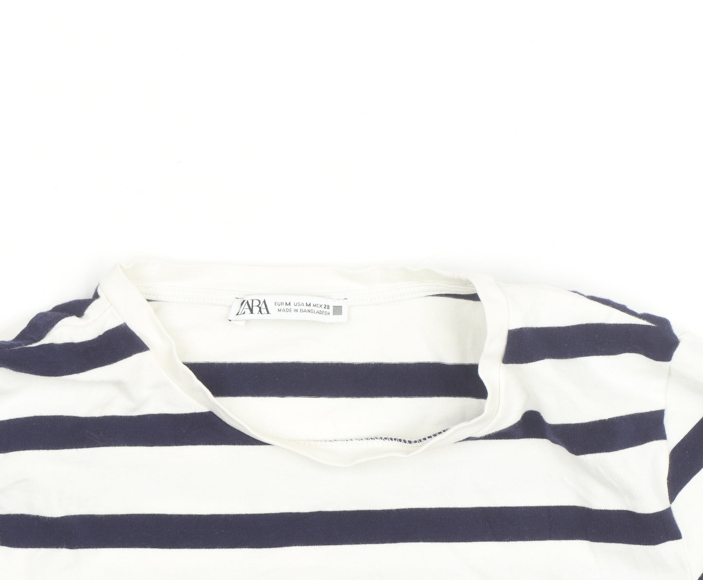 Zara Women's Navy White Striped Cropped T-Shirt Size 12