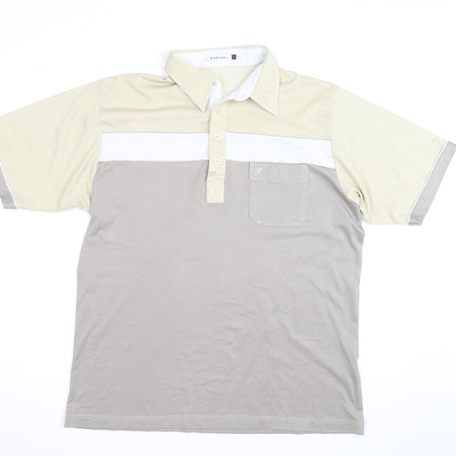 Farah Men’s Beige Colourblock Polo Shirt Size L Short Sleeve