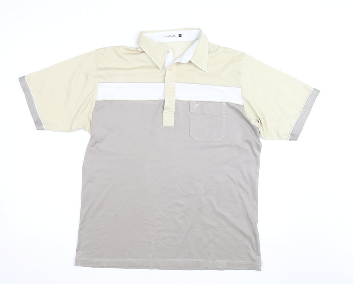 Farah Men’s Beige Colourblock Polo Shirt Size L Short Sleeve