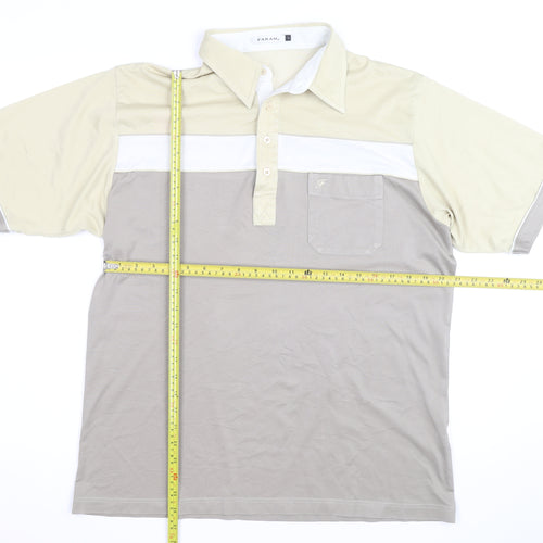 Farah Men’s Beige Colourblock Polo Shirt Size L Short Sleeve