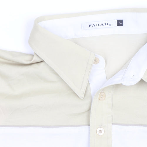 Farah Men’s Beige Colourblock Polo Shirt Size L Short Sleeve