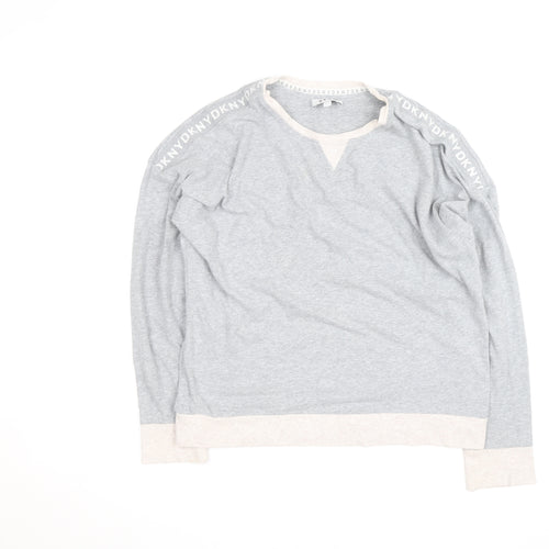 DKNY Men’s Grey Pullover Jumper Size S Crew Neck Logo Trim