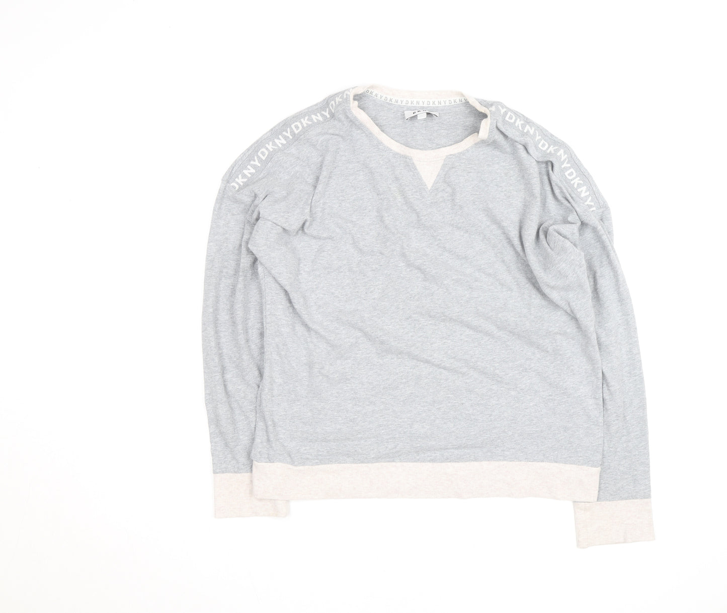 DKNY Men’s Grey Pullover Jumper Size S Crew Neck Logo Trim