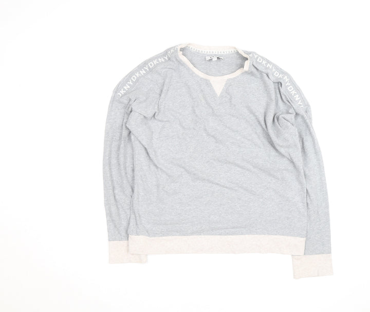 DKNY Men’s Grey Pullover Jumper Size S Crew Neck Logo Trim