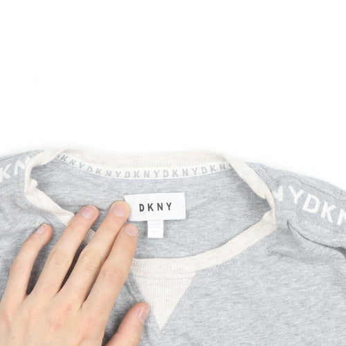 DKNY Men’s Grey Pullover Jumper Size S Crew Neck Logo Trim