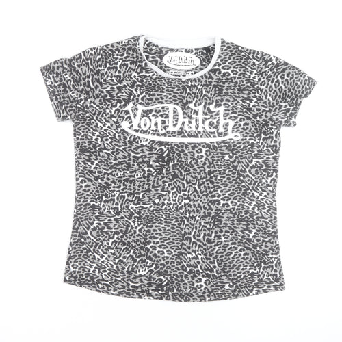 Von Dutch Womens Grey Animal Print Cotton T-Shirt Size 12