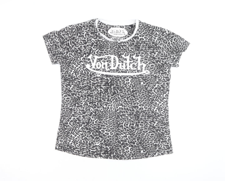 Von Dutch Womens Grey Animal Print Cotton T-Shirt Size 12