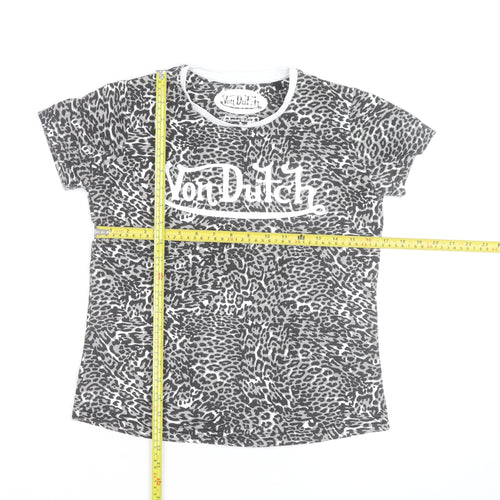 Von Dutch Womens Grey Animal Print Cotton T-Shirt Size 12