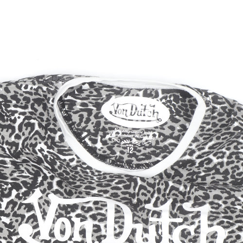Von Dutch Womens Grey Animal Print Cotton T-Shirt Size 12