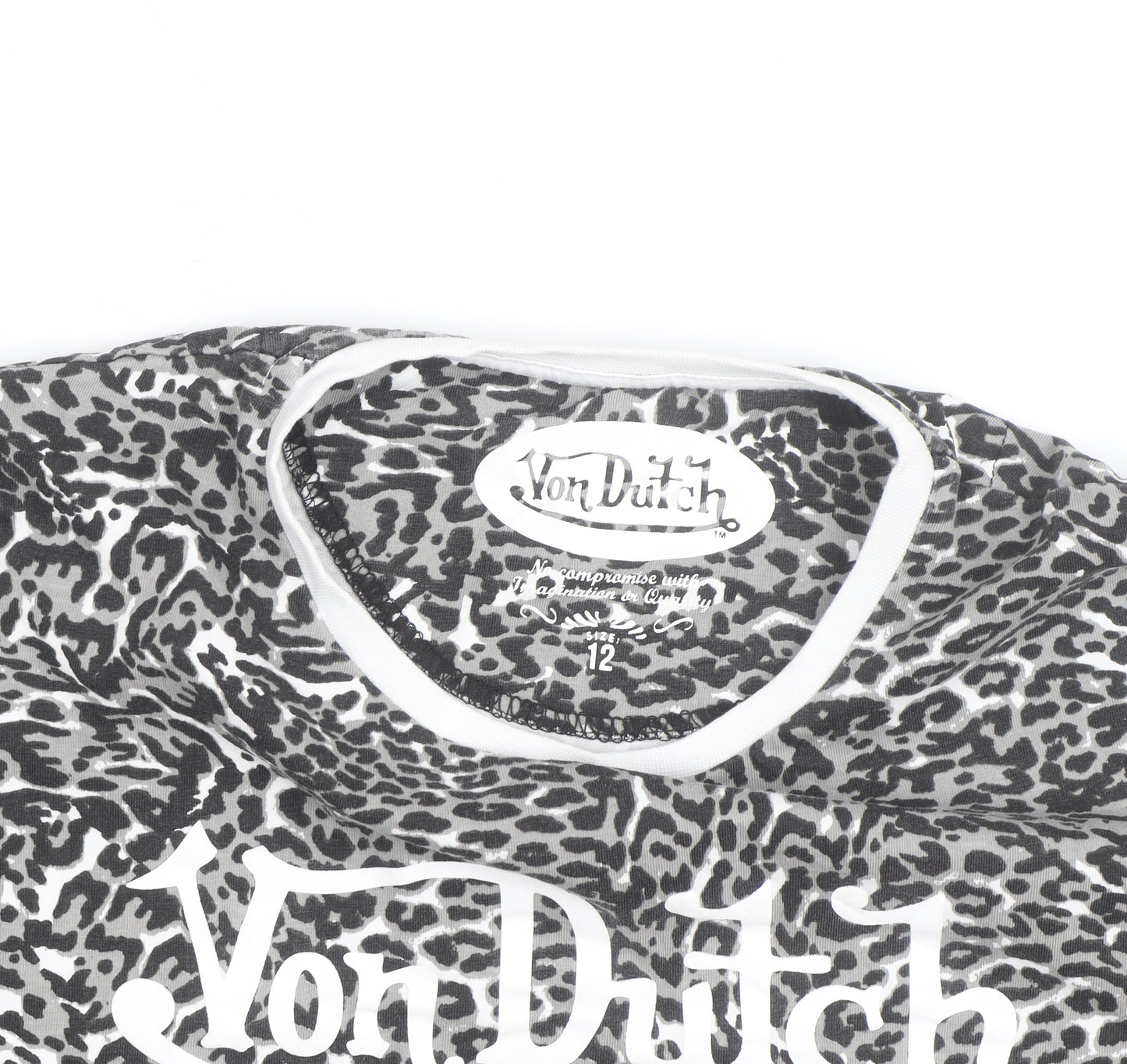 Von Dutch Womens Grey Animal Print Cotton T-Shirt Size 12