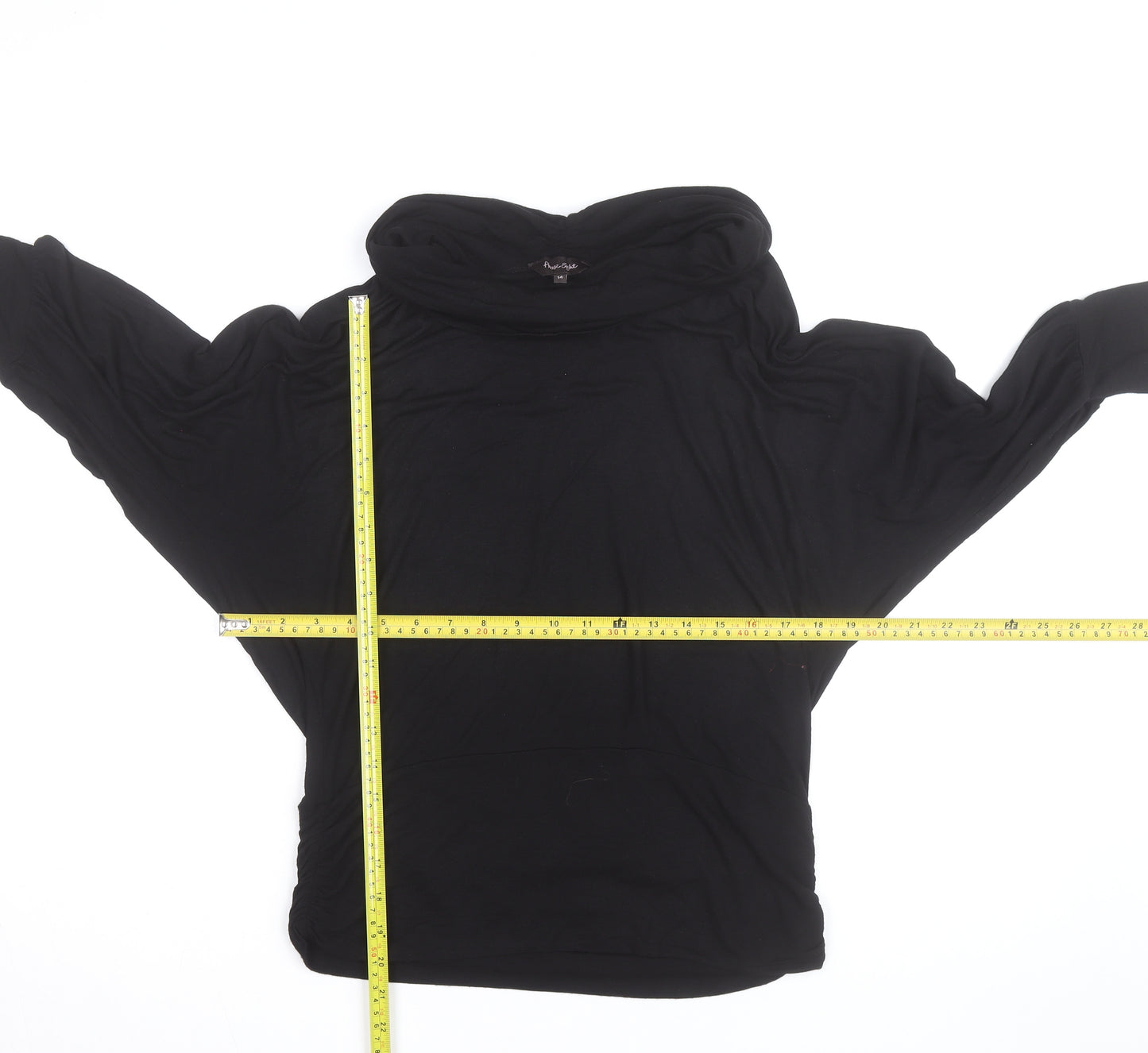 Phase Eight Black Viscose Tunic Top Womens Size 14 Cowl Neck Long Sleeve