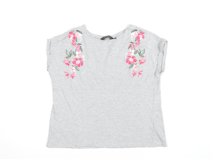 Dorothy Perkins Women's Grey Floral Embroidered T-Shirt Size 14
