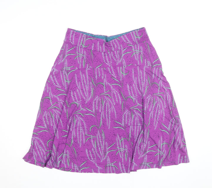 White Stuff Womens Purple Floral A-Line Cotton Skirt Size 12