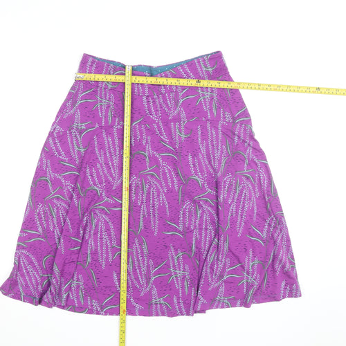 White Stuff Womens Purple Floral A-Line Cotton Skirt Size 12