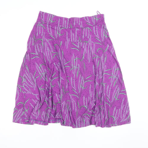 White Stuff Womens Purple Floral A-Line Cotton Skirt Size 12