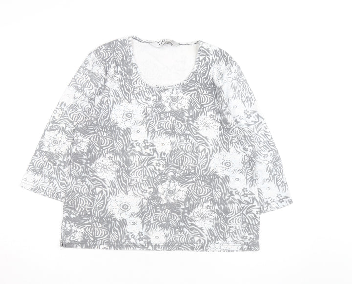 TIGI Wear Women's Grey Animal Floral Print Long Sleeve T-Shirt Size 18