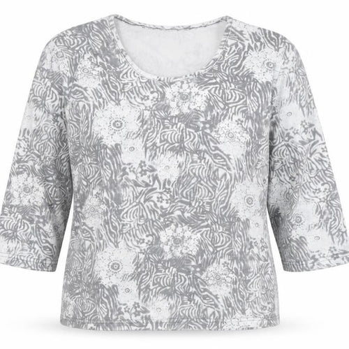 TIGI Wear Women's Grey Animal Floral Print Long Sleeve T-Shirt Size 18