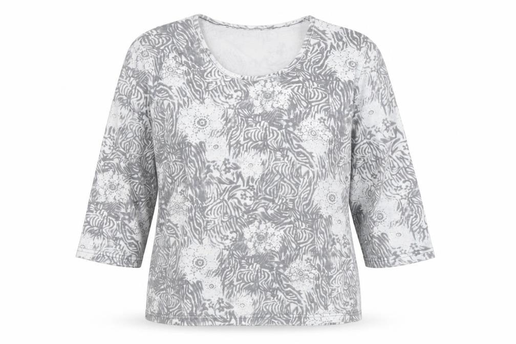 TIGI Wear Women's Grey Animal Floral Print Long Sleeve T-Shirt Size 18