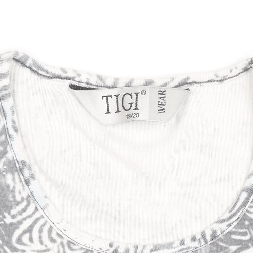 TIGI Wear Women's Grey Animal Floral Print Long Sleeve T-Shirt Size 18