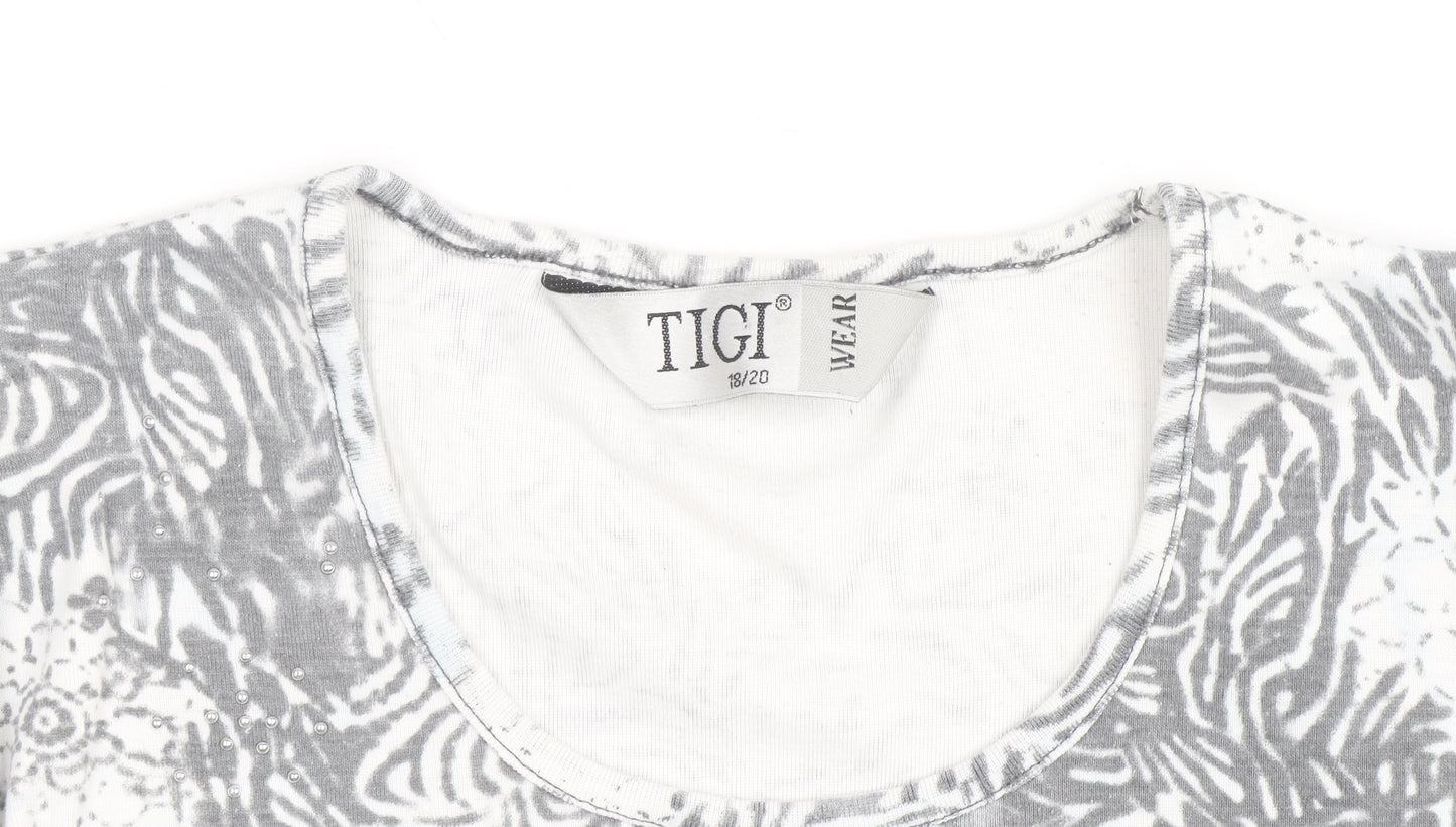 TIGI Wear Women's Grey Animal Floral Print Long Sleeve T-Shirt Size 18