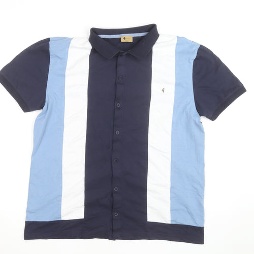 Gabicci Men's Blue & White Colourblock Cotton Polo Shirt Size L
