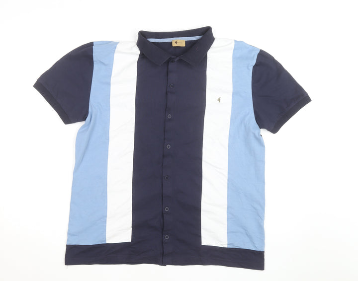 Gabicci Men's Blue & White Colourblock Cotton Polo Shirt Size L