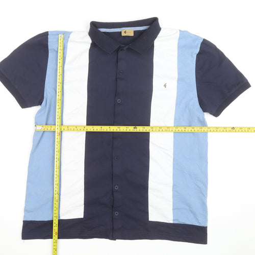 Gabicci Men's Blue & White Colourblock Cotton Polo Shirt Size L
