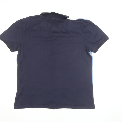 Gabicci Men's Blue & White Colourblock Cotton Polo Shirt Size L