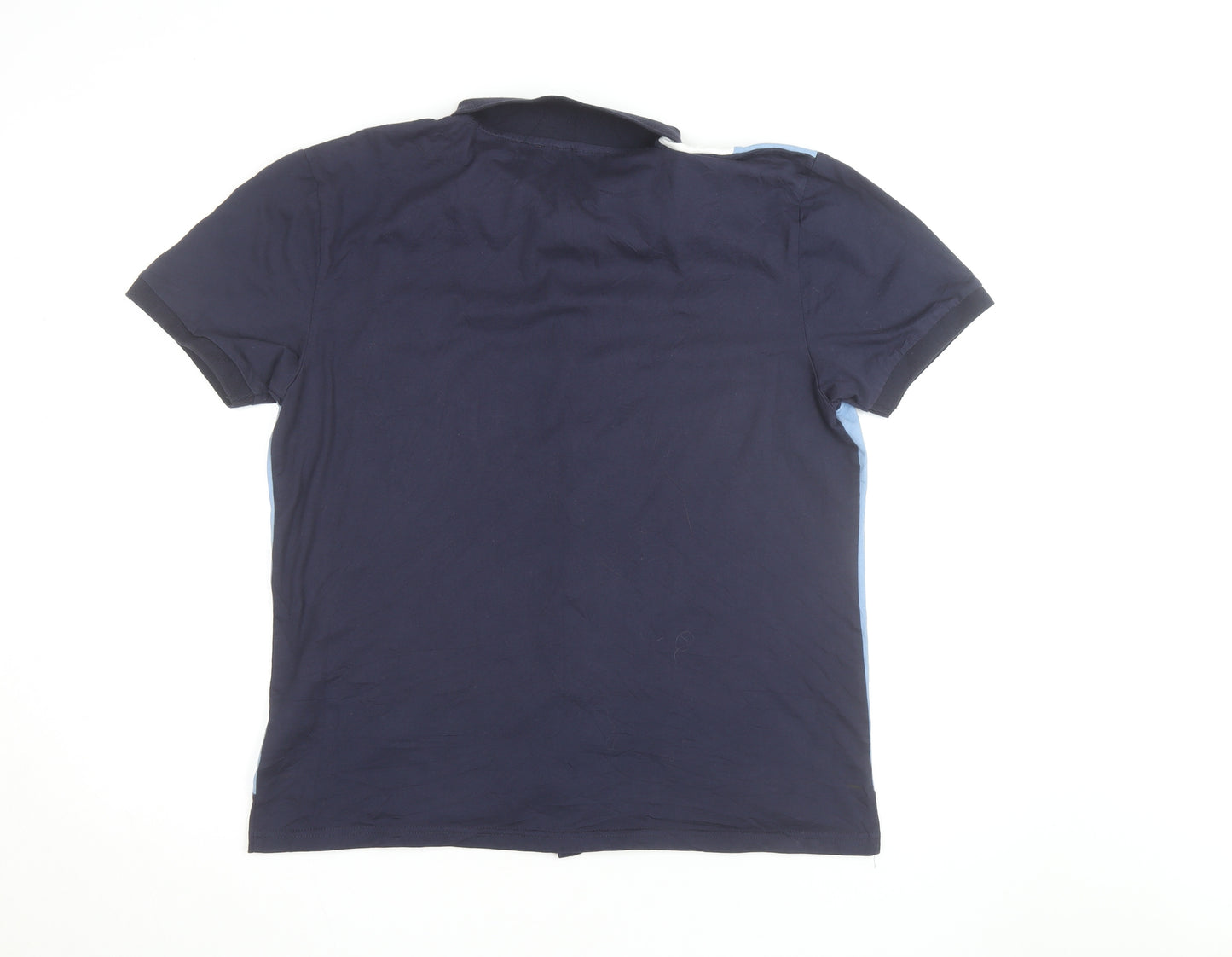 Gabicci Men's Blue & White Colourblock Cotton Polo Shirt Size L