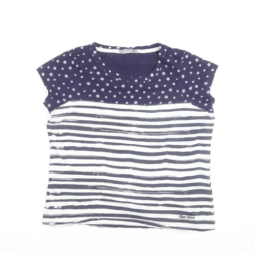 Peter Storm Women's Blue Striped Cotton Crew Neck T-Shirt Size 16
