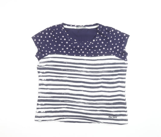 Peter Storm Women's Blue Striped Cotton Crew Neck T-Shirt Size 16