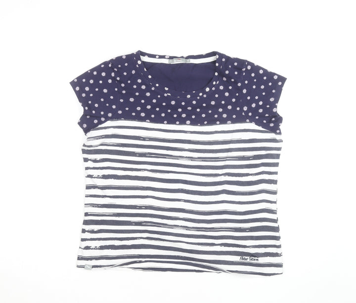 Peter Storm Women's Blue Striped Cotton Crew Neck T-Shirt Size 16