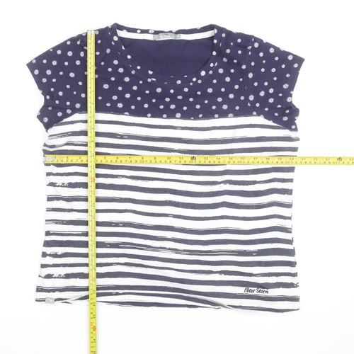 Peter Storm Women's Blue Striped Cotton Crew Neck T-Shirt Size 16