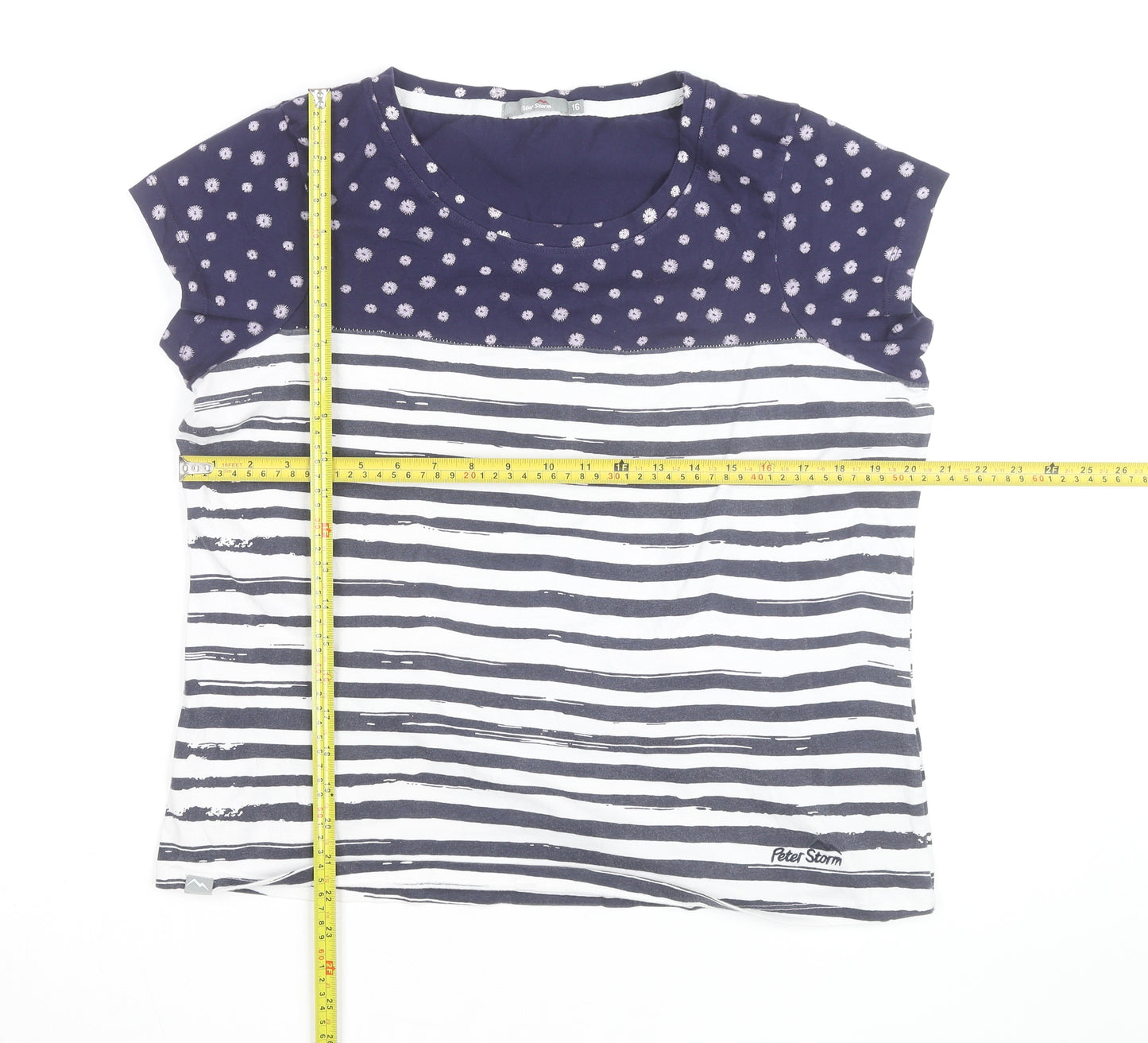 Peter Storm Women's Blue Striped Cotton Crew Neck T-Shirt Size 16