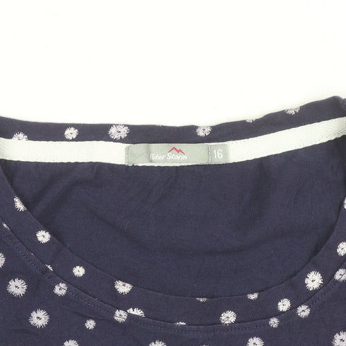 Peter Storm Women's Blue Striped Cotton Crew Neck T-Shirt Size 16