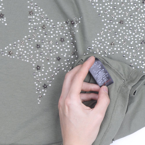 Next Women’s Green Star Studded T-Shirt Size 16 Short Sleeve