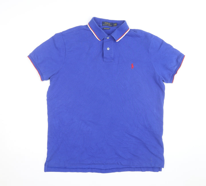 Ralph Lauren Men's Blue Custom Slim Fit Polo Shirt Size L