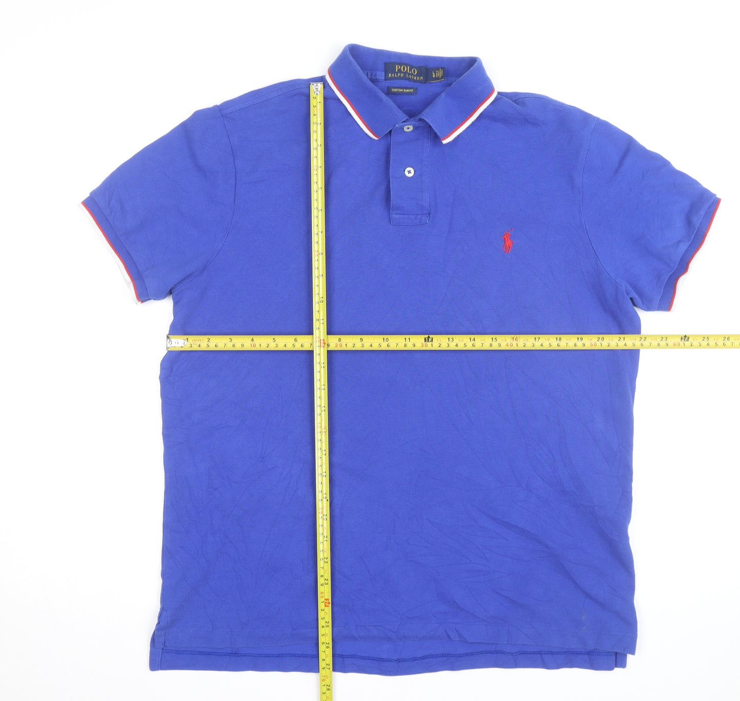Ralph Lauren Men's Blue Custom Slim Fit Polo Shirt Size L