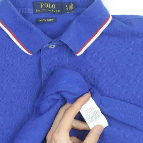 Ralph Lauren Men's Blue Custom Slim Fit Polo Shirt Size L