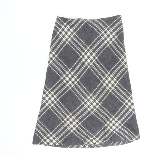 Zara Women Grey Check A-Line Knee Length Wool Blend Skirt M