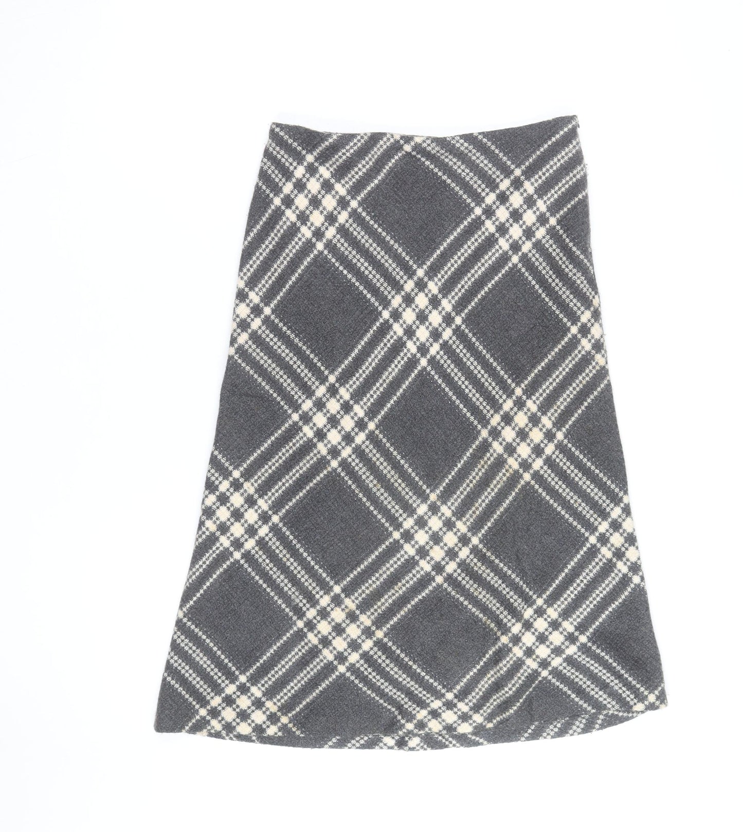 Zara Women Grey Check A-Line Knee Length Wool Blend Skirt M