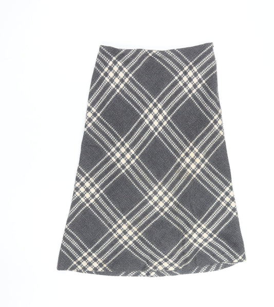 Zara Women Grey Check A-Line Knee Length Wool Blend Skirt M