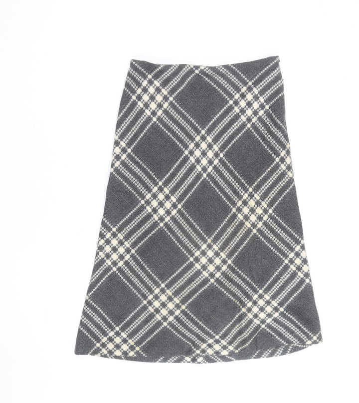 Zara Women Grey Check A-Line Knee Length Wool Blend Skirt M