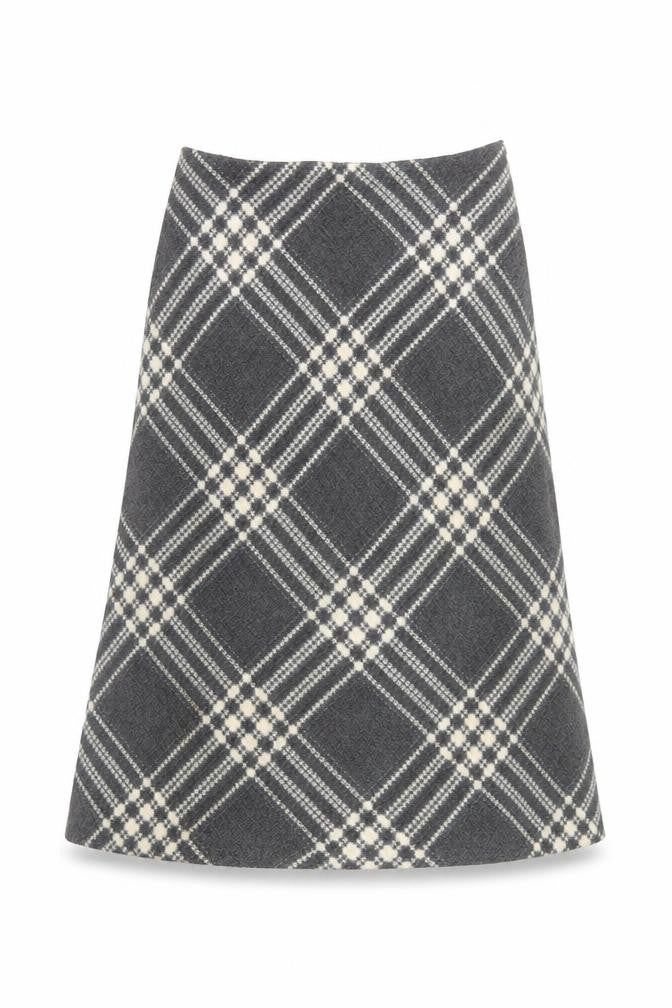 Zara Women Grey Check A-Line Knee Length Wool Blend Skirt M