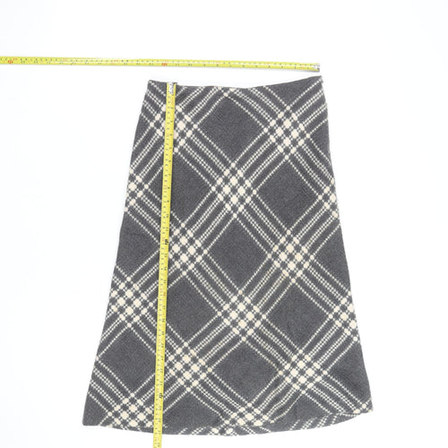 Zara Women Grey Check A-Line Knee Length Wool Blend Skirt M