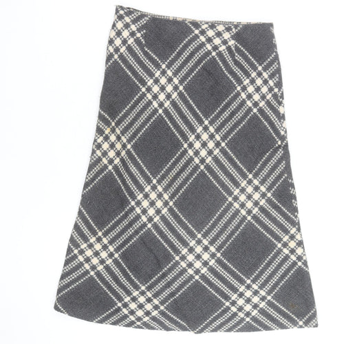 Zara Women Grey Check A-Line Knee Length Wool Blend Skirt M