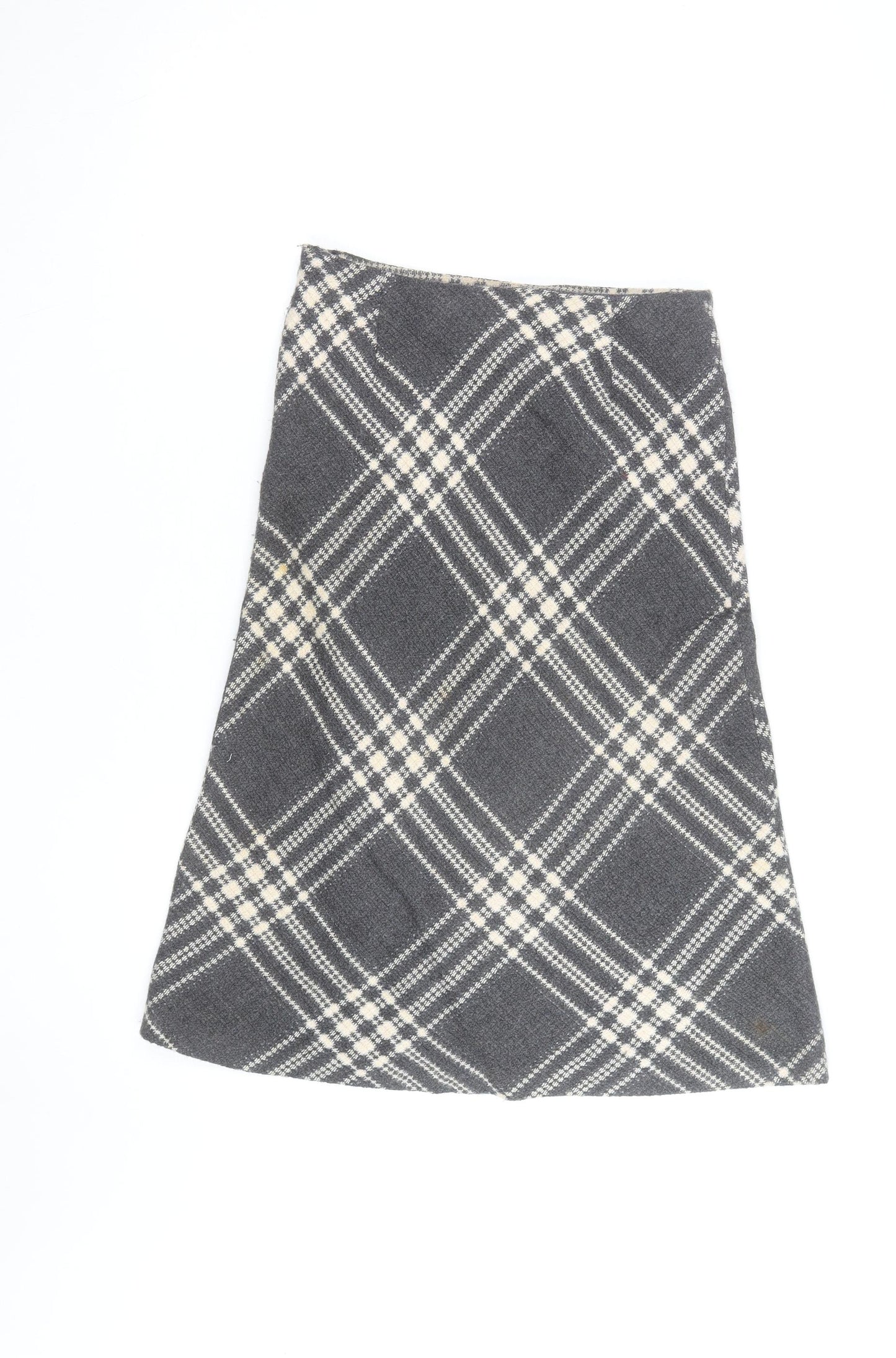 Zara Women Grey Check A-Line Knee Length Wool Blend Skirt M