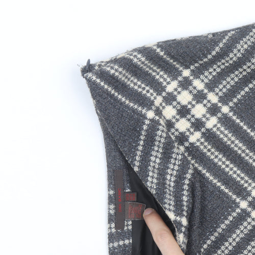 Zara Women Grey Check A-Line Knee Length Wool Blend Skirt M