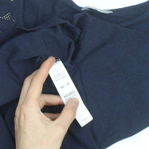 Marks and Spencer Women’s Blue Studded Cotton T-Shirt Size 12
