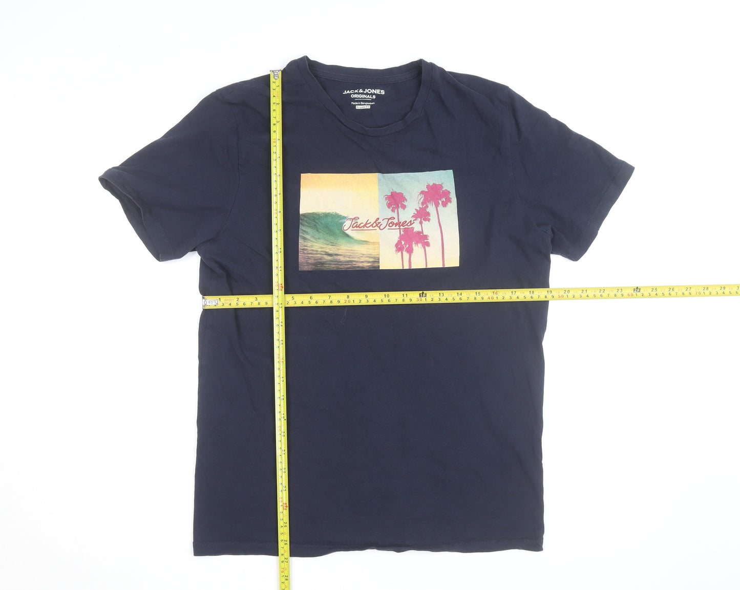 Jack & Jones Mens Blue Regular Fit Graphic Beach T-Shirt Size M